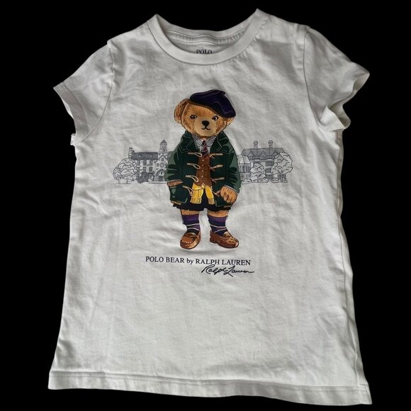 Polo Ralph Lauren Kids Polo Bear Graphic White T-Shirt Size 5 Cotton Crewneck - Picture 1 of 4